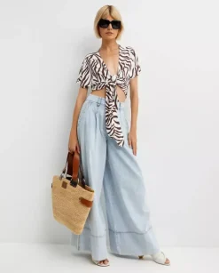 Wiązany crop top w zebrę Favore
