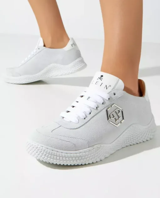 Zamszowe biało-szare sneakersy Runner