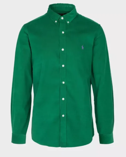 Zielona sztruksowa koszula Slim Fit
