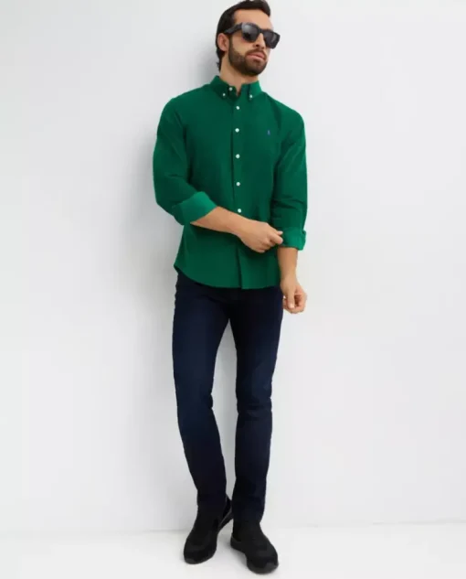 Zielona sztruksowa koszula Slim Fit