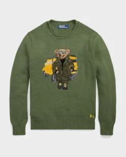 Zielony sweter z misiem