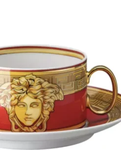 Złoto-czerwona filiżanka do herbaty Medusa Golden Coin