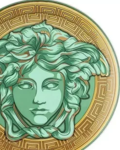 Złoto-zielony talerz z porcelany Medusa Green Coin