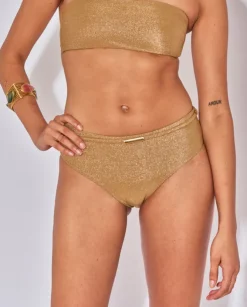 Złoty błyszczący dół od bikini Niki