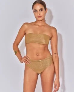 Złoty błyszczący dół od bikini Niki