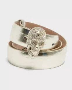 Złoty pasek Skull z tłoczeniem skóry krokodyla