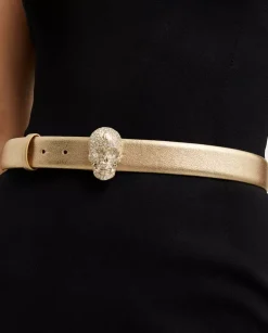 Złoty pasek z biżuteryjną klamrą Skull