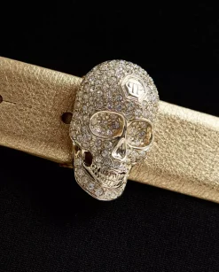 Złoty pasek z biżuteryjną klamrą Skull