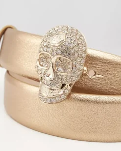 Złoty pasek z biżuteryjną klamrą Skull