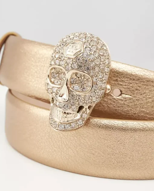 Złoty pasek z biżuteryjną klamrą Skull